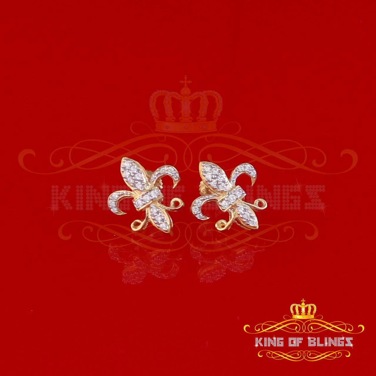 King of Bling's Yellow 0.35ct Cubic Zirconia 925 Silver Men's & Women's Fleur de Lis Earrings KING OF BLINGS