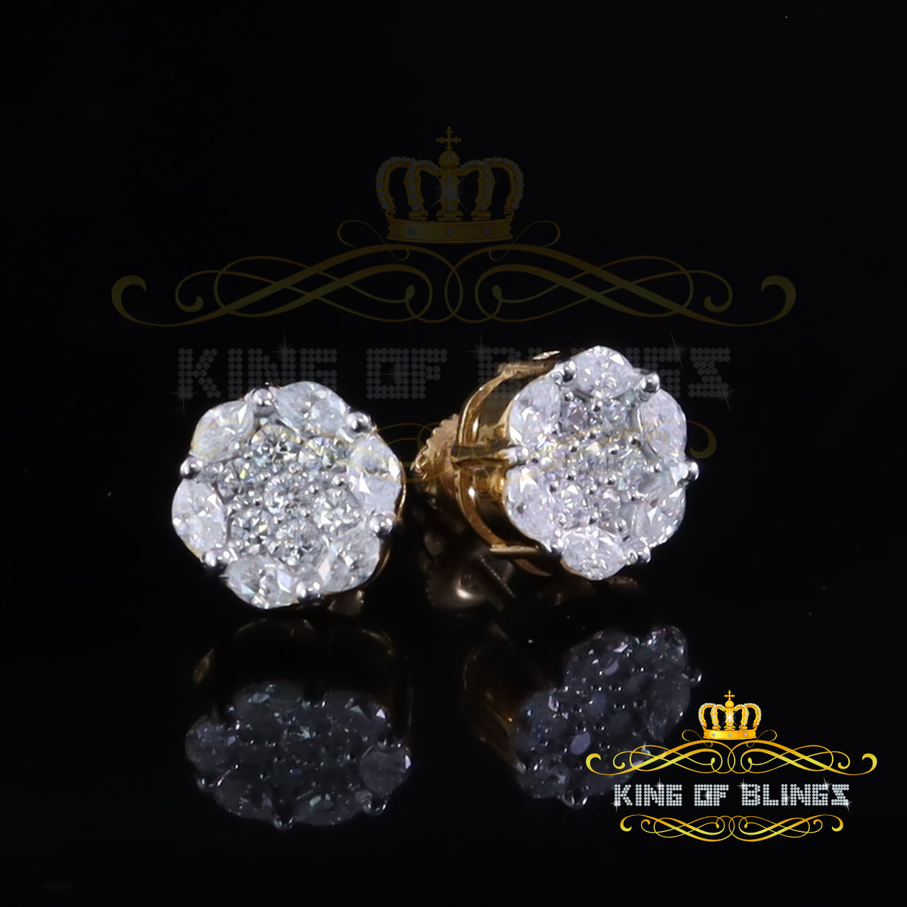 King  of Bling's 925 Silver Yellow flower VVS' D Women's Marquise Stud Earrings 1.00ct moissanite KING OF BLINGS