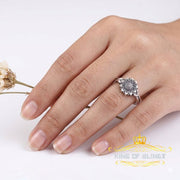 KING OF BLINGSWhite 925 Sterling Silver Oxidize Sunflower Spilt Shank Women's Ring SZ 7 KING OF BLINGS