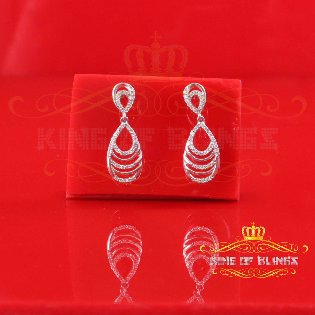 King of Bling's 925 Sterling White 0.86ct Silver Cluster Set Dangling Hip Hop Women's Earrings