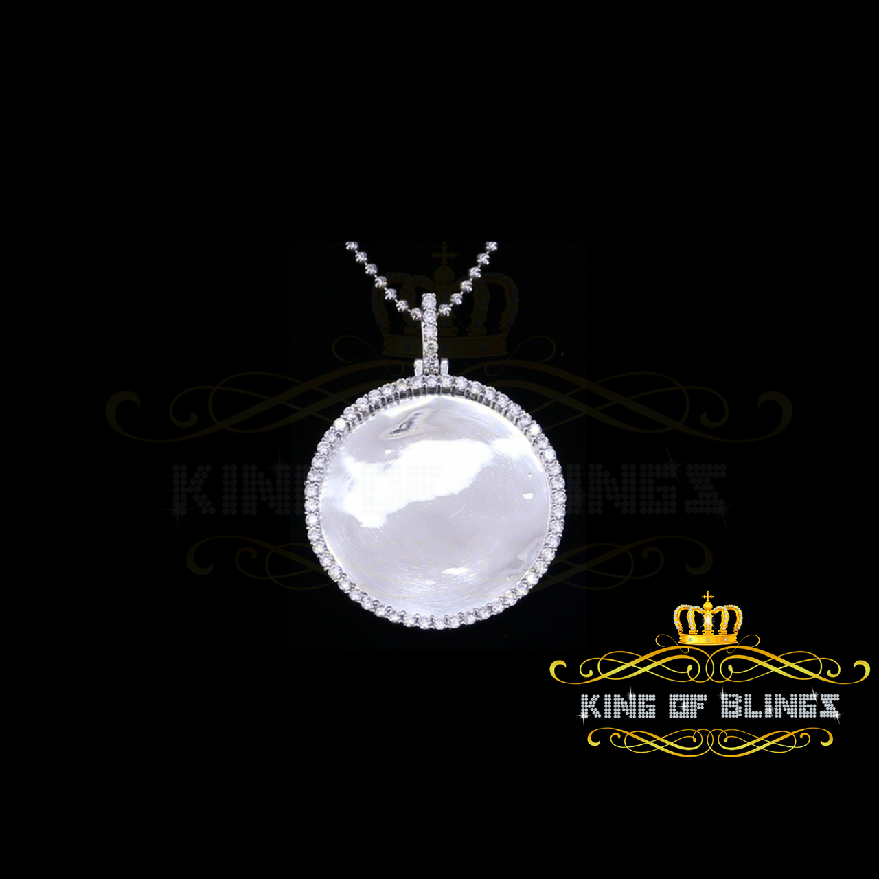 King of Bling's White Special 925 Sterling Silver Round Shape Pendant with 3.42ct Cubic Zirconia