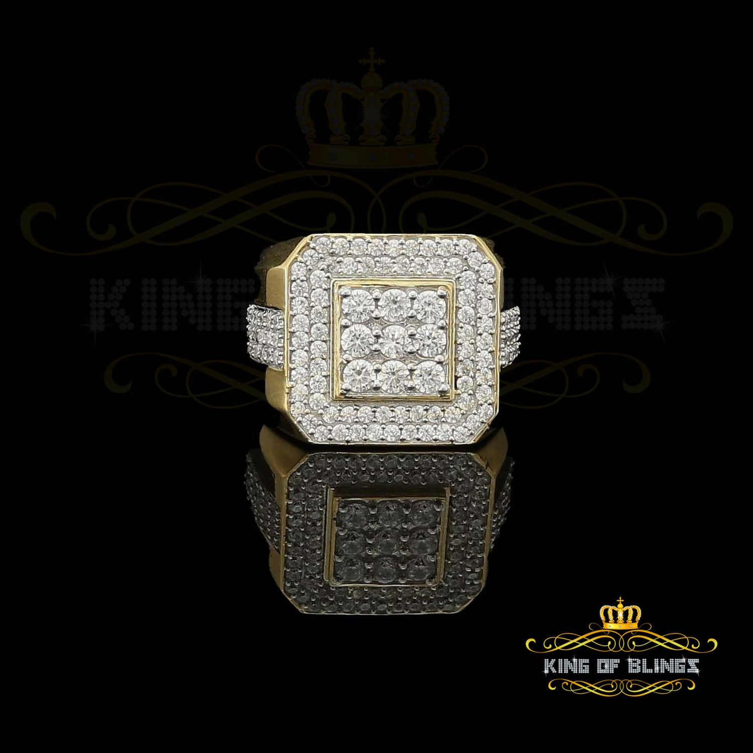 King Of Bling's 925 Silver Yellow Square 3.50ct Cubic Zirconia Men's Adjustable Ring Size 10 to 12 KING OF BLINGS