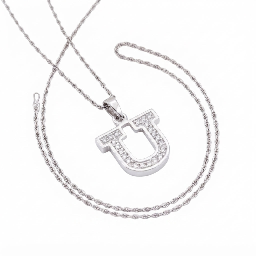 King Of Bling's Attractive Sterling SilverAll Alphabet Letter White Pendant with Cubic Zirconia KING OF BLINGS