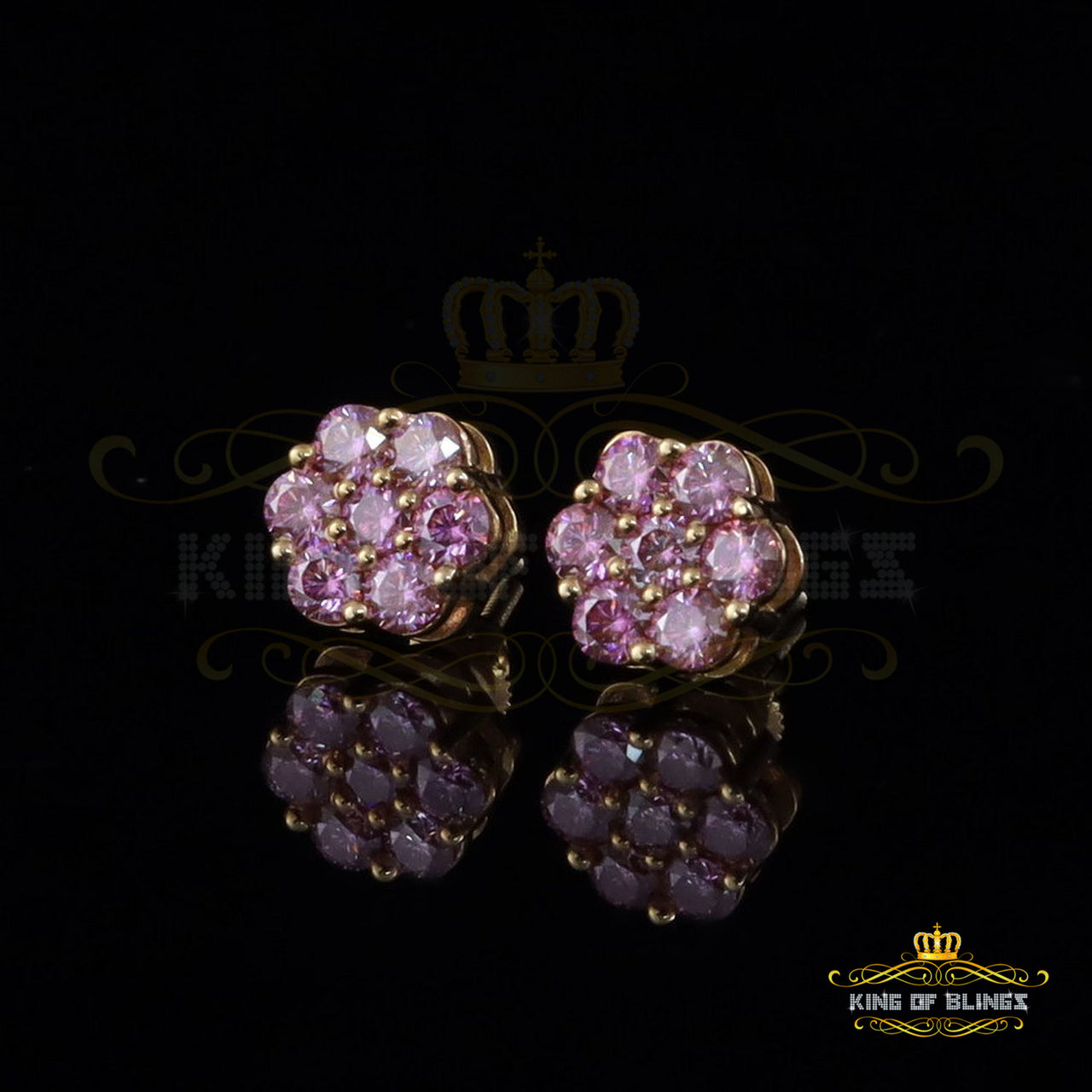 Mens/Women's 925 Silver Yellow 1.66ct VVS D Pink Moissanite Floral Stud Earrings