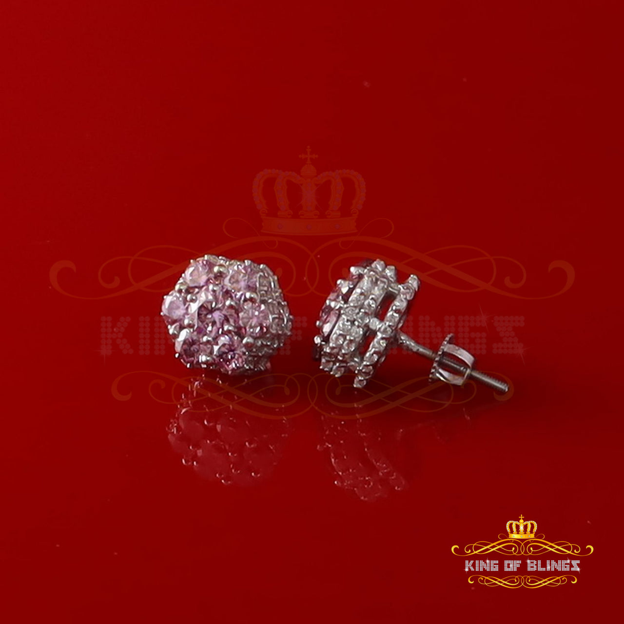 King of Bling's Men/Women's 925 Silver White 2.50ct VVS D Pink Moissanite 7 stone Stud Earrings