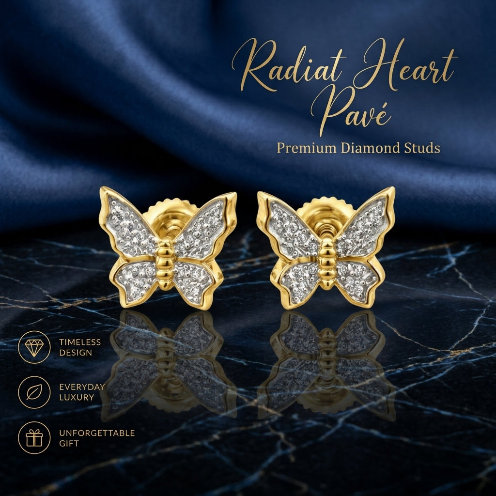King of Bling's Women's 0.17ct Cubic Zirconia Butterfly Stud Earrings Yellow 925 Sterling Silver KING OF BLINGS