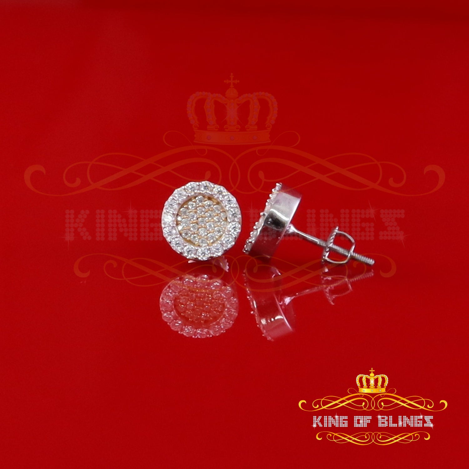 King  of Bling's 925 Yellow Silver 0.66ct VVS 'D' Moissanite Round Stud Earring Men's/Womens King of Blings