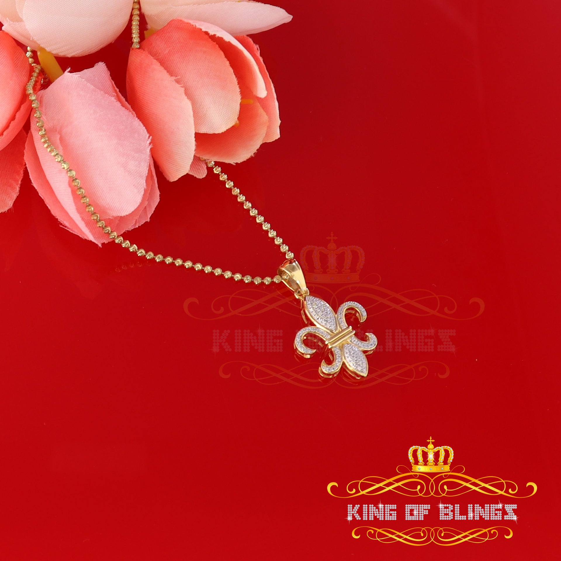 King Of Bling's Promise Yellow 925 Sterling Silver Fleur de Lis Pendant 0.50ct Cubic Zirconia KING OF BLINGS