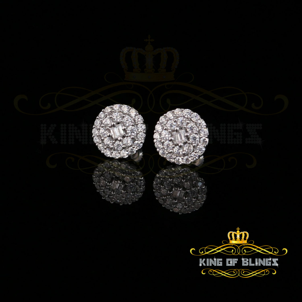 King of Bling's Aretes Para Hombre 925 White Silver 1.86ct Cubic Zirconia Round Women's Earrings