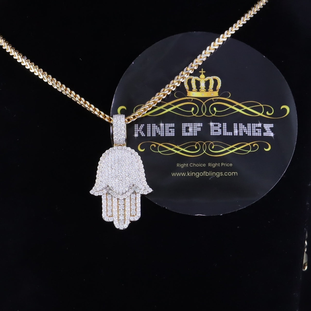 King Of Bling's Yellow Charm Hamsa Pendant 3.0ct VVS D Moissanite Sterling Silver Men's & Women KING OF BLINGS