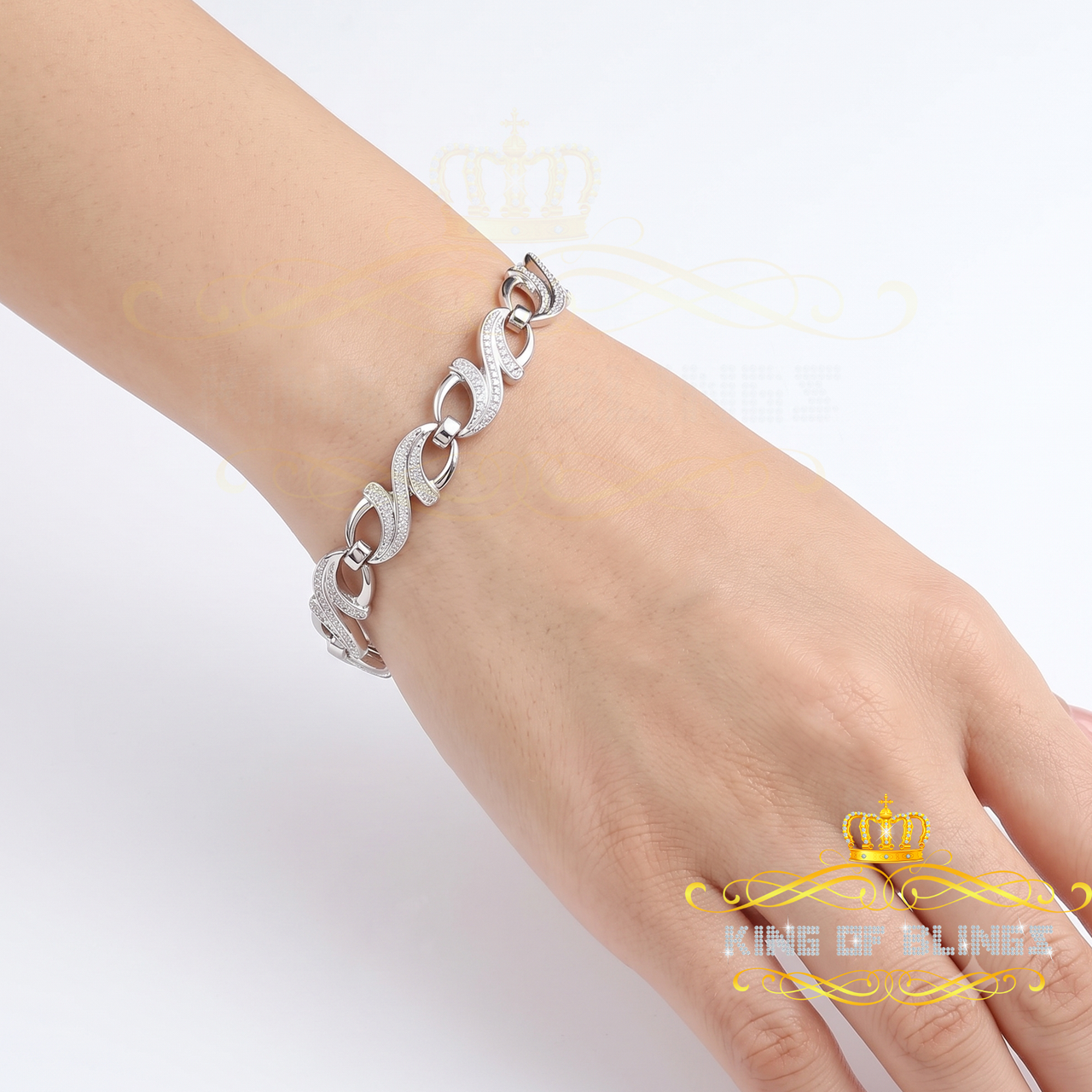 King Of Bling's 925 Silver Genuine 0.20CT Diamond White Infinity Women's Bracelet Size 7 Inch KING OF BLINGS