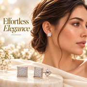 King Of Bling's 0.10ct Diamond Aretes Para Hombre 925 Silver Women & Men White Square Earring KING OF BLINGS