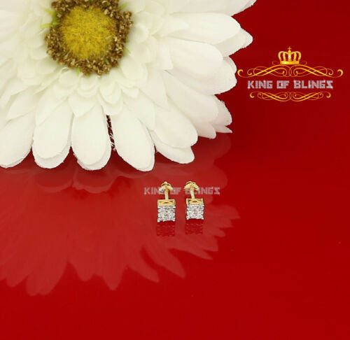 King of Bling's 0.34ct Cubic Zirconia 925 Yellow Silver Women's & Men's Hip Hop Square Earrings