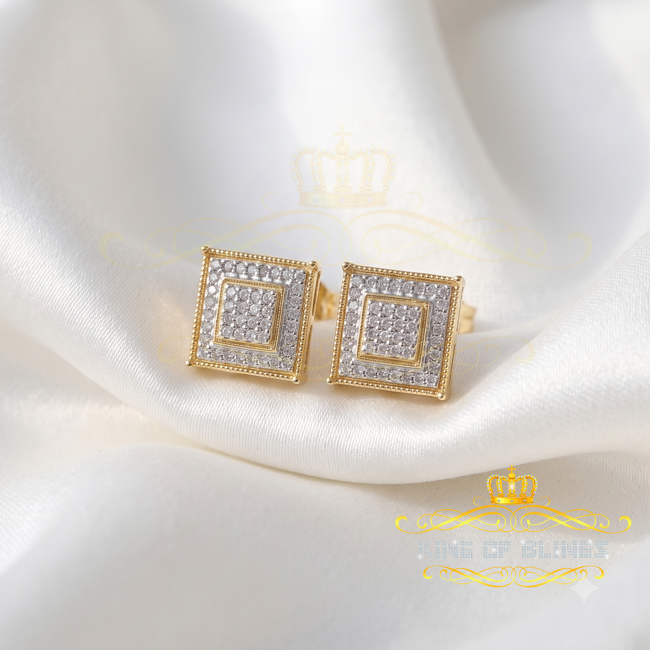 King of Blings-0.20ct Genuine Diamond 925 Yellow Sterling Silver Hip Hop Men's/Women's Earrings
