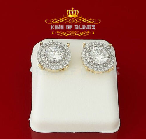 King of Bling's 925 Yellow Sterling Silver 1.07ct Cubic Zirconia Women's Hip Hop Rounds Earrings KING OF BLINGS