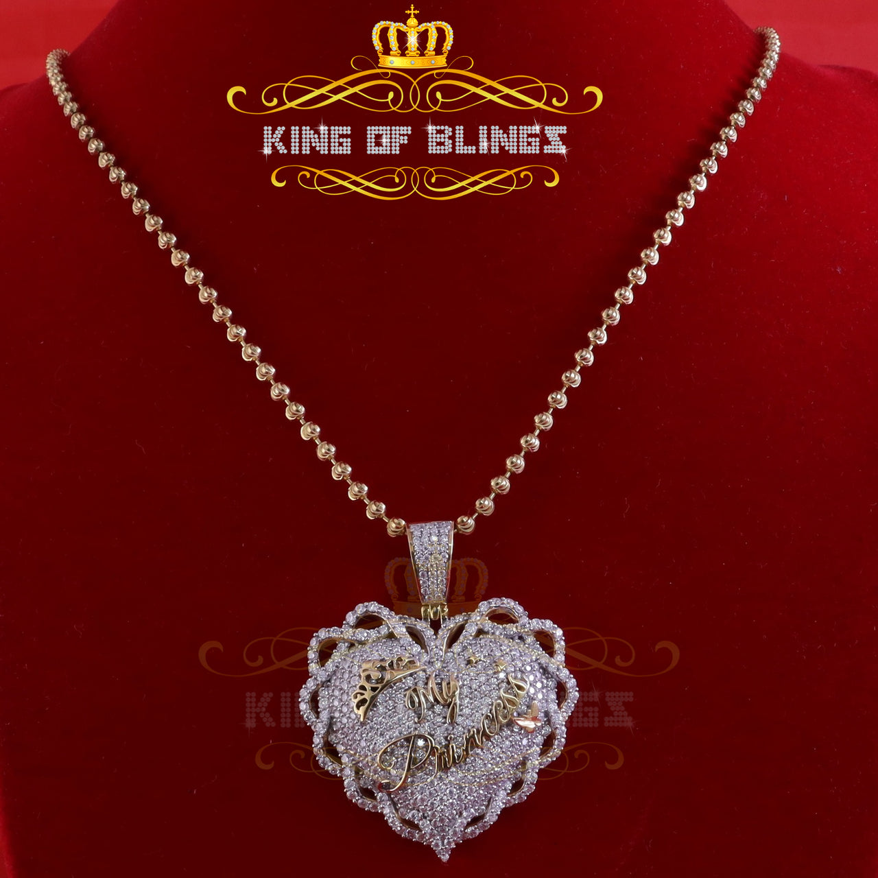 King Of Bling's King's 6.00ct Real Moissanite Sterling Silver Yellow "MY PRINCESS" Heart Pendant KING OF BLINGS