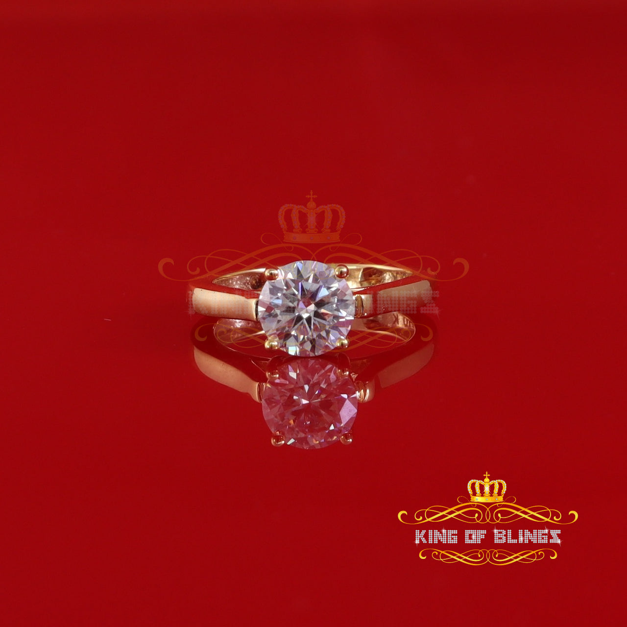 King Of Blings  10K Yellow Gold 2.00CT VVS' 'FL' D clr Round Solitaire Moissonite Womens Ring S/7 KING OF BLINGS