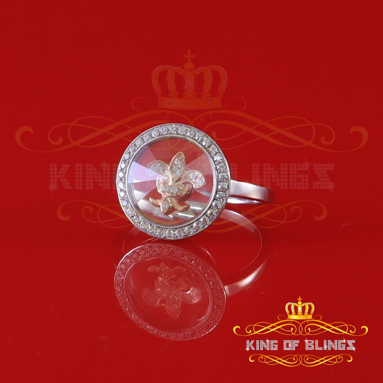 King Of Bling'sWhite 0.50ct 925 Sterling Silver Fleur de lis Cubic Zirconia Women's Ring Size 7