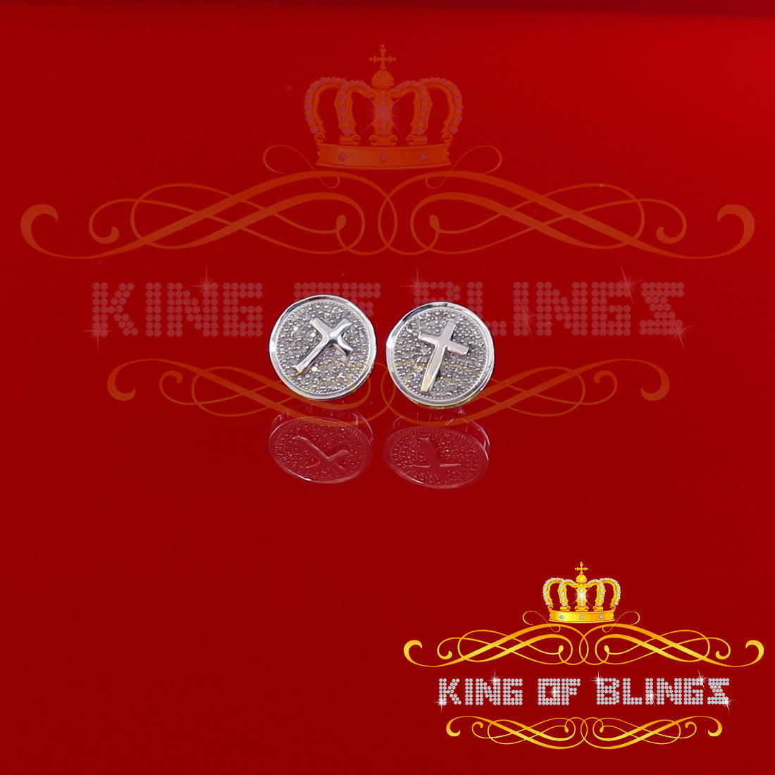 King Of Bling's 0.33ct Diamond 925 Sterling Silver White Round Fashion Earrings For Women's