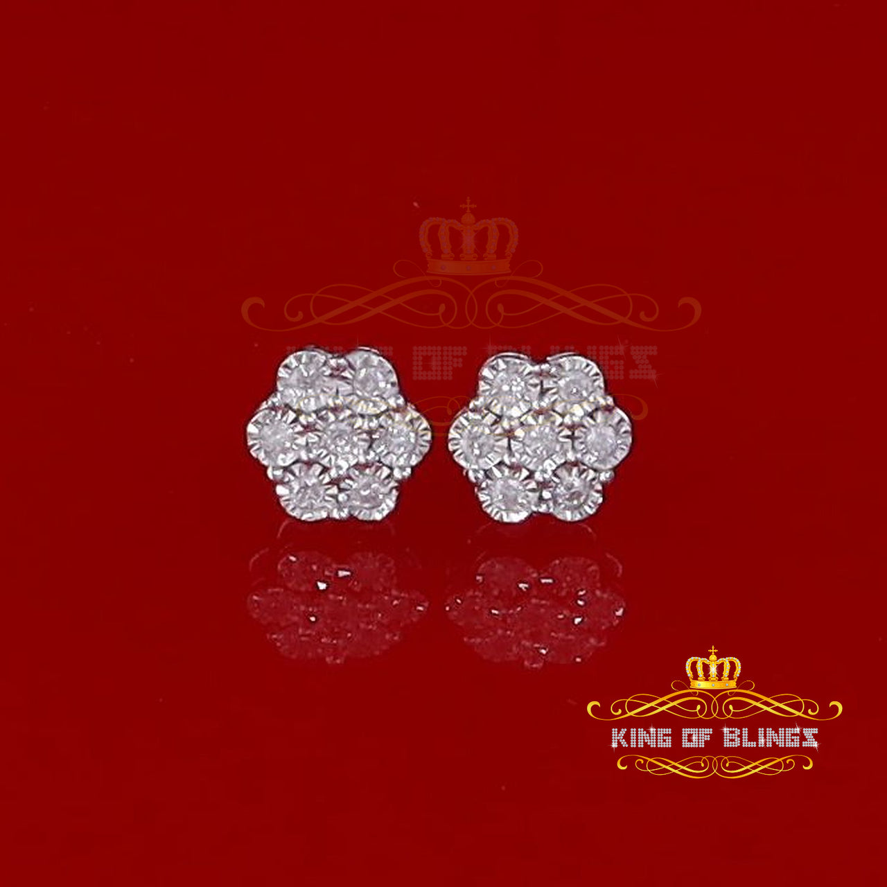 King Of Bling's 0.30ct Diamond 925 Sterling Silver White Flower Earrings For Men's / Women's