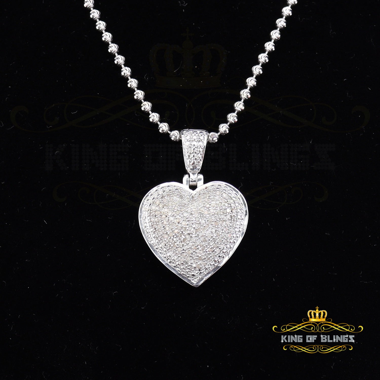 King Of Bling's Real 0.33ct Diamond Sterling Silver HEART Charm Fashion Necklace Pendant White KING OF BLINGS