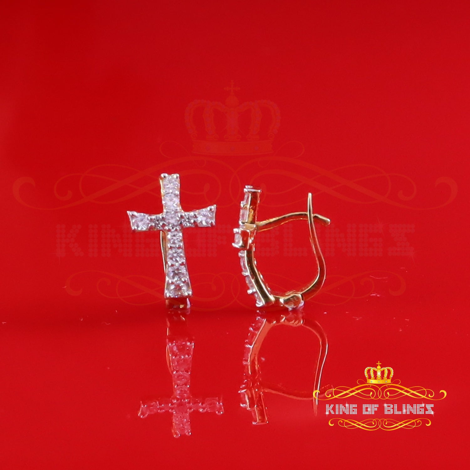 King of Bling's 22 Cubic Zirconia stone Silver Round Yellow Hip Hop Cross Stud Earrings Women KING OF BLINGS