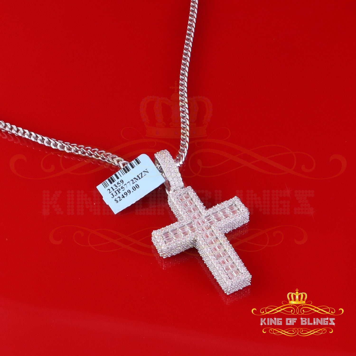 King Of Bling's Men/ Women 925 Sterling white Silver 7.50ct VVS D Clr.Moissanite Cross Pendant KING OF BLINGS