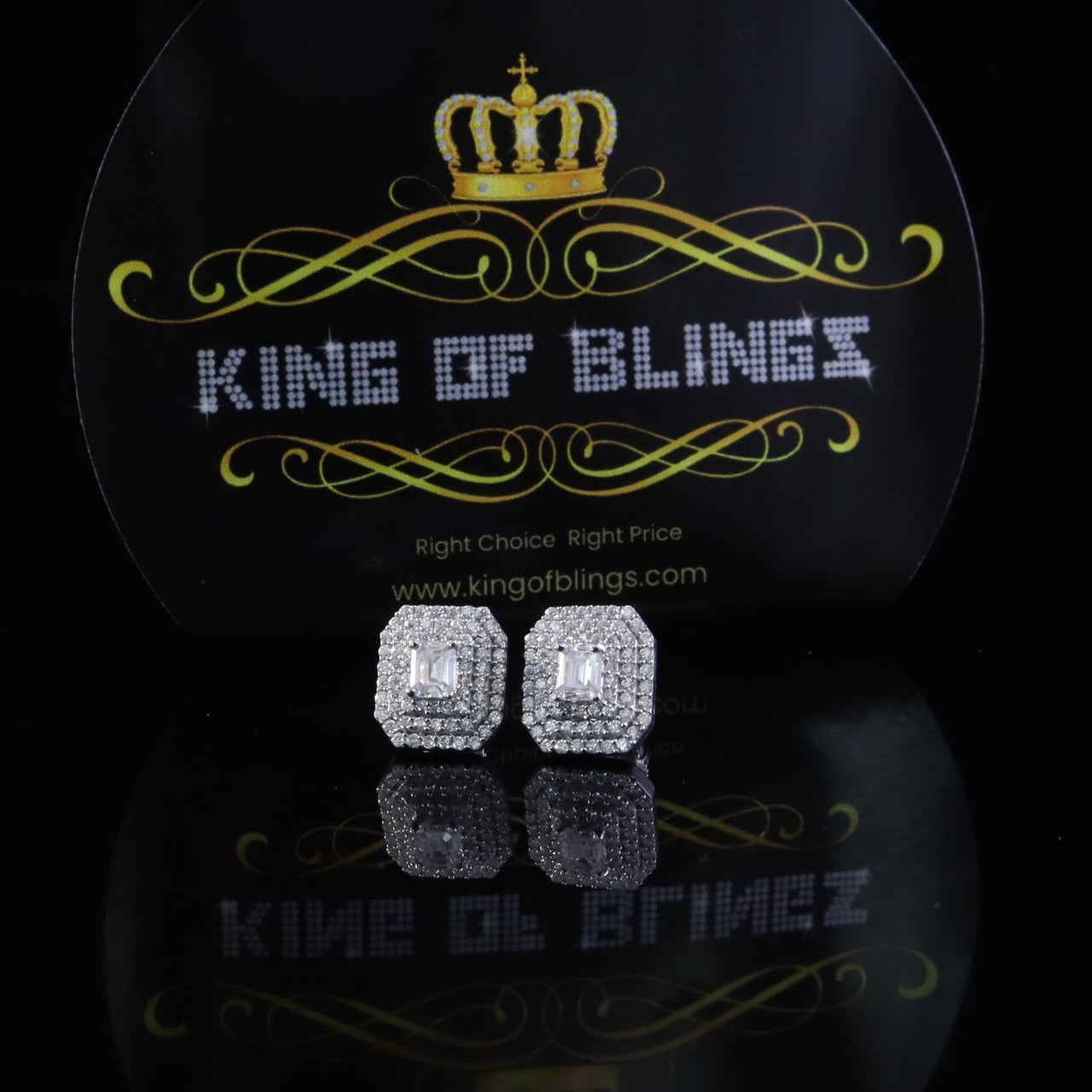 King of Bling's 1.10ct VVS 'D' Moissanite Men's/Womens 925 Silver White Octagonal Stud Earrings
