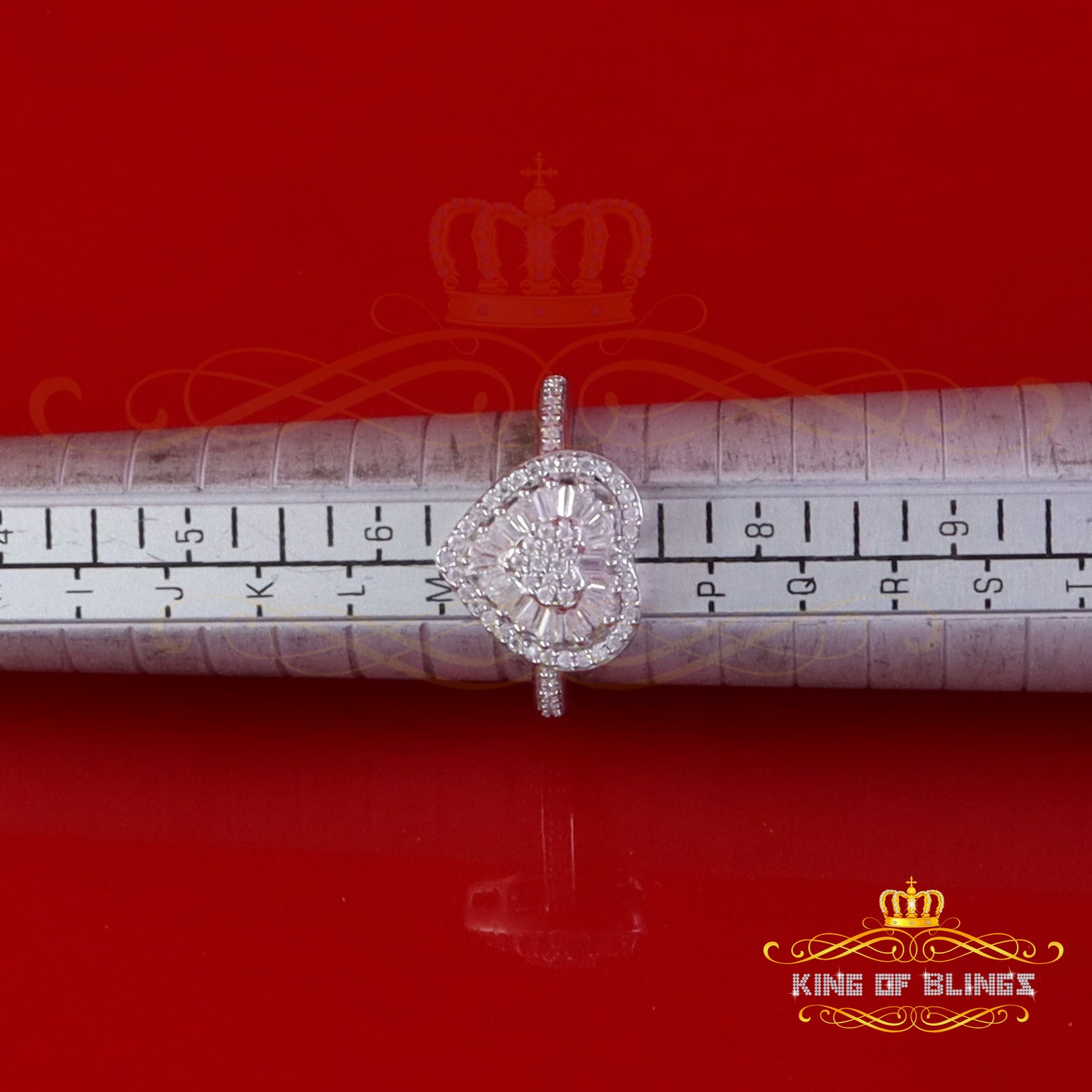 King of Bling's Womens 925 Sterling Silver White 1.00ct VVS 'D' Moissanite Heart Rings Size 7 King of Blings
