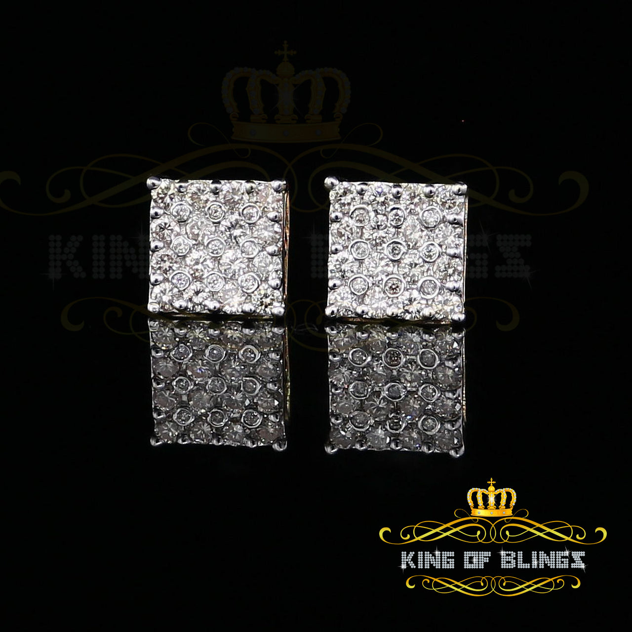 King Of Bling's 10K Real Yellow Gold with 1.00CT Real Diamond Men's/Women's Stud Square Earrings