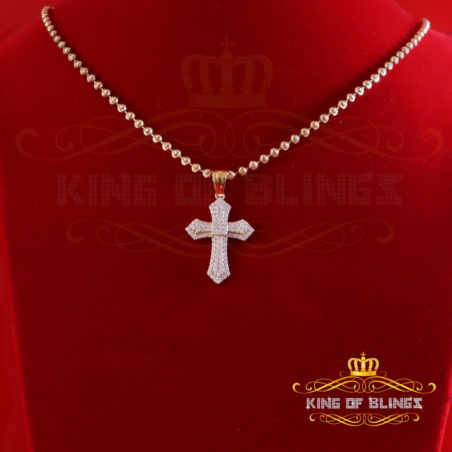King Of Bling's New Pantone 925 Yellow Sterling Silver 1.00ct VVS D Clr. Moissanite Cross Pendant KING OF BLINGS