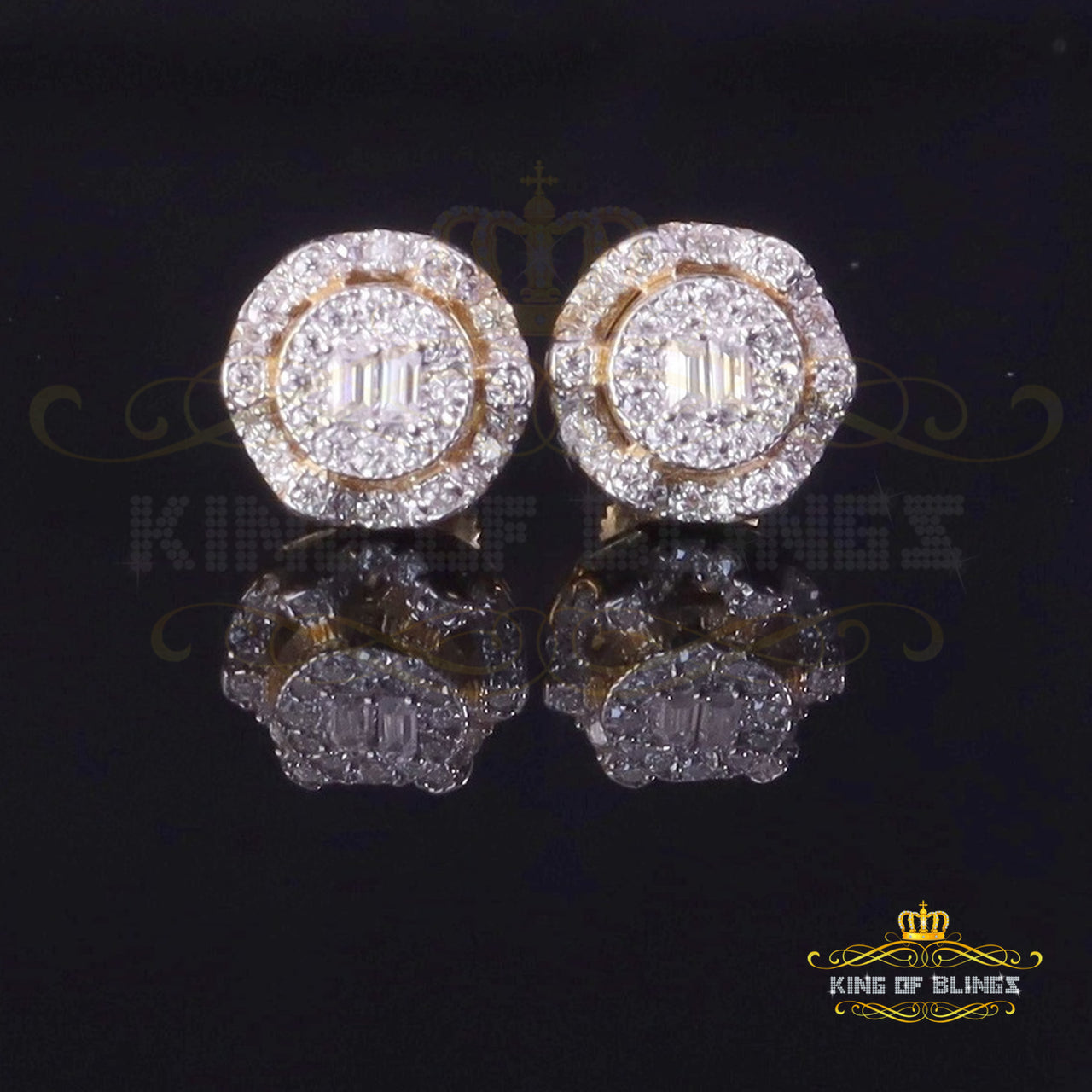 King of Bling's Men's/Womens Yellow 0.50ct VVS 'D' Moissanite Round Silver Earrings KING OF BLINGS