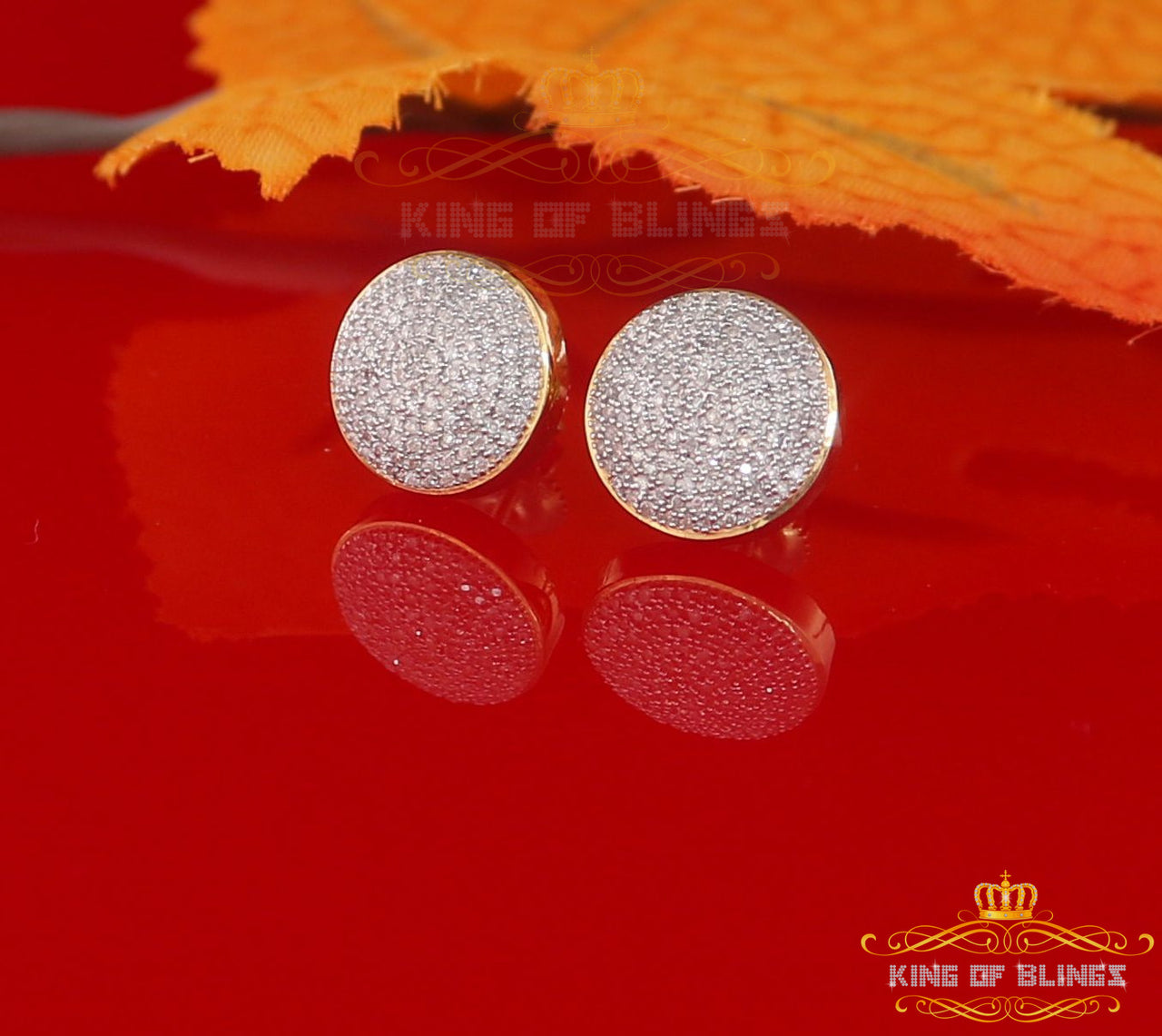 King of Blings-925 Sterling Silver Yellow Hip Hop 0.66ct Diamond Men's/ Women's Stud Earrings