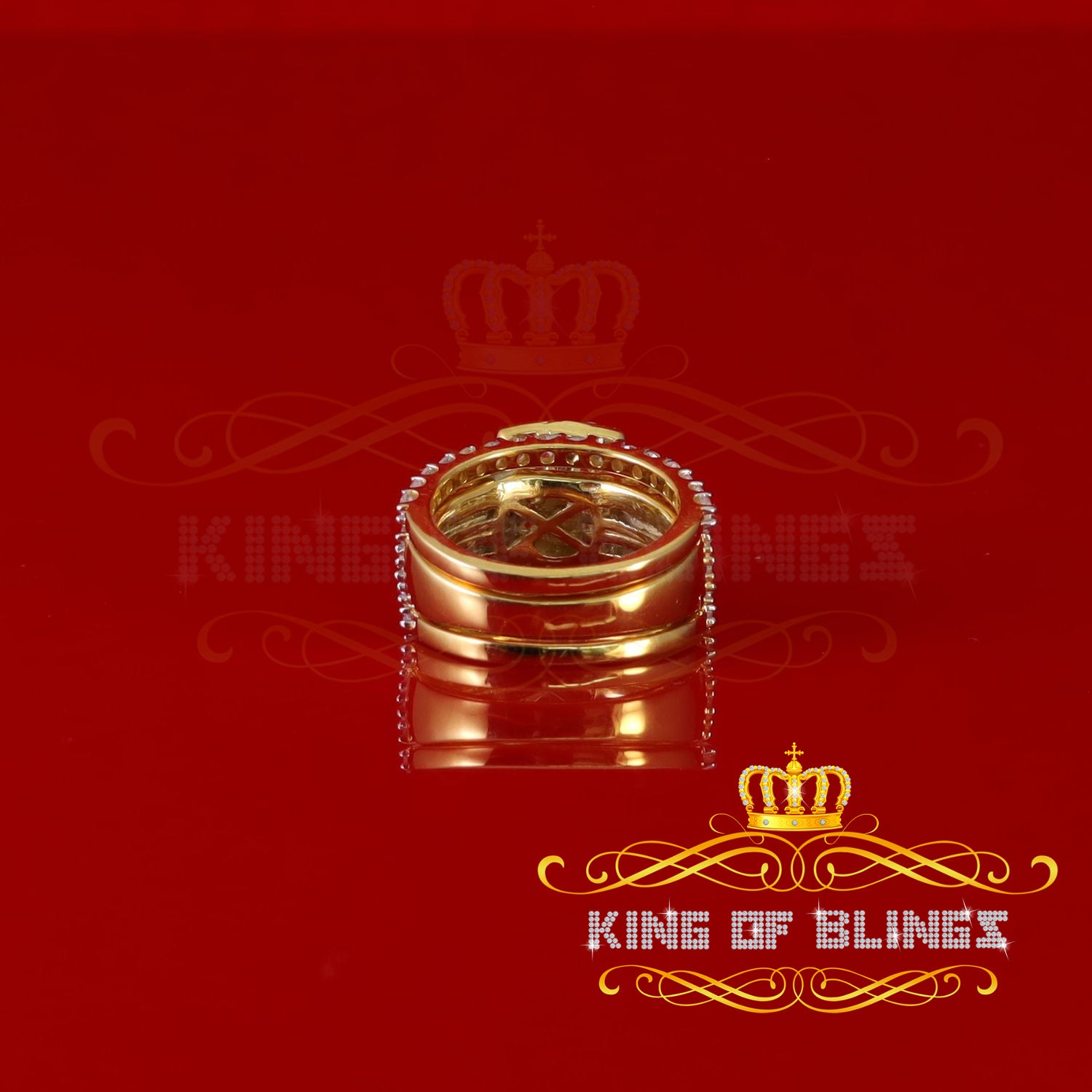 King Of Bling's 925 Sterling Yellow Square 2.08ct Cubic Zirconia Silver Bridal Ring size 6 KING OF BLINGS