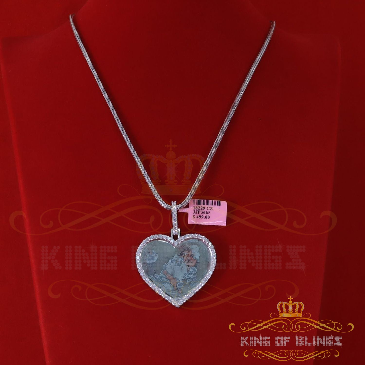 King of Bling's White 925 Sterling Silver Pendant Charming Necklace as 19.21ct Cubic Zirconia KING OF BLINGS