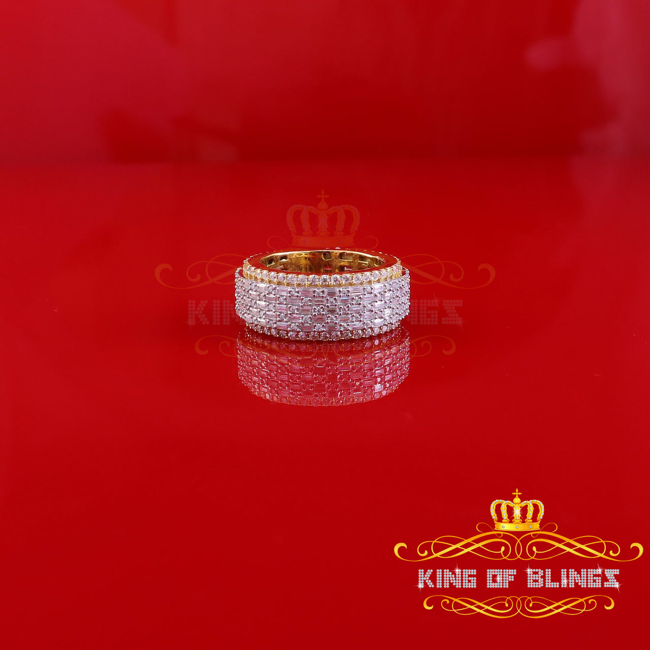 King of Bling's Women/Mens Yellow 925 Silver 4.00ct VVS 'D' Baguette Moissanite Band Rings SZ 8
