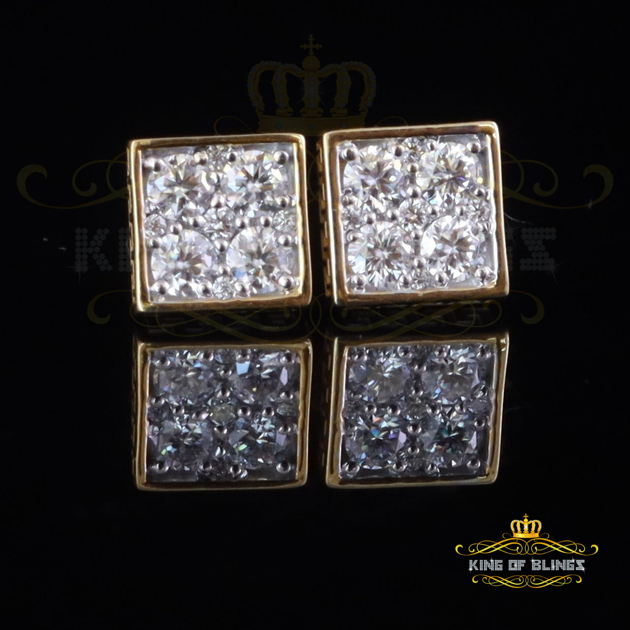 King of Bling's Yellow Silver 1.00ct VVS 'D' Moissanite Square Shape Stud Earring Womens KING OF BLINGS