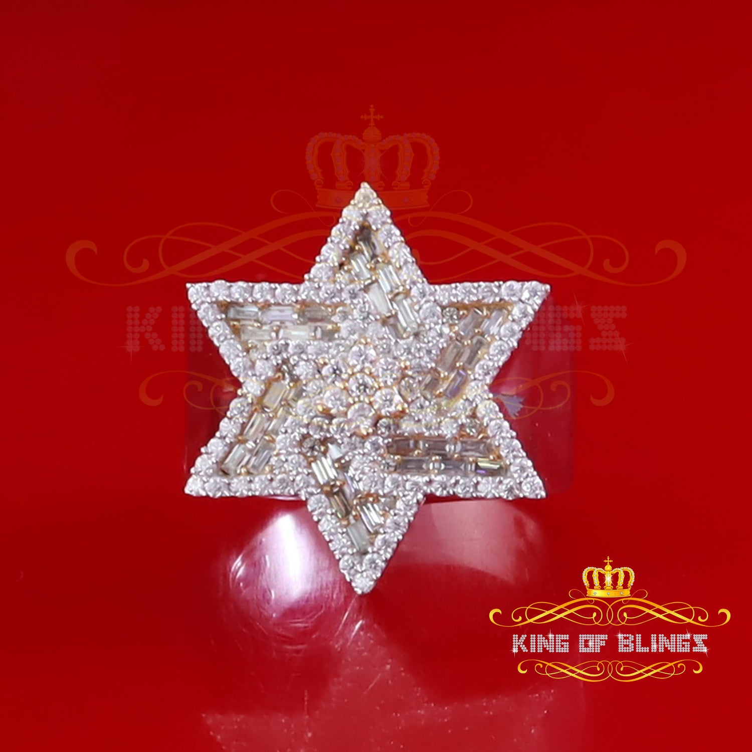 King of Bling's 925 Silver Moissanite White 2.00ct Baguette David Star Ring Sz 9 for Men's VVS D KING OF BLINGS