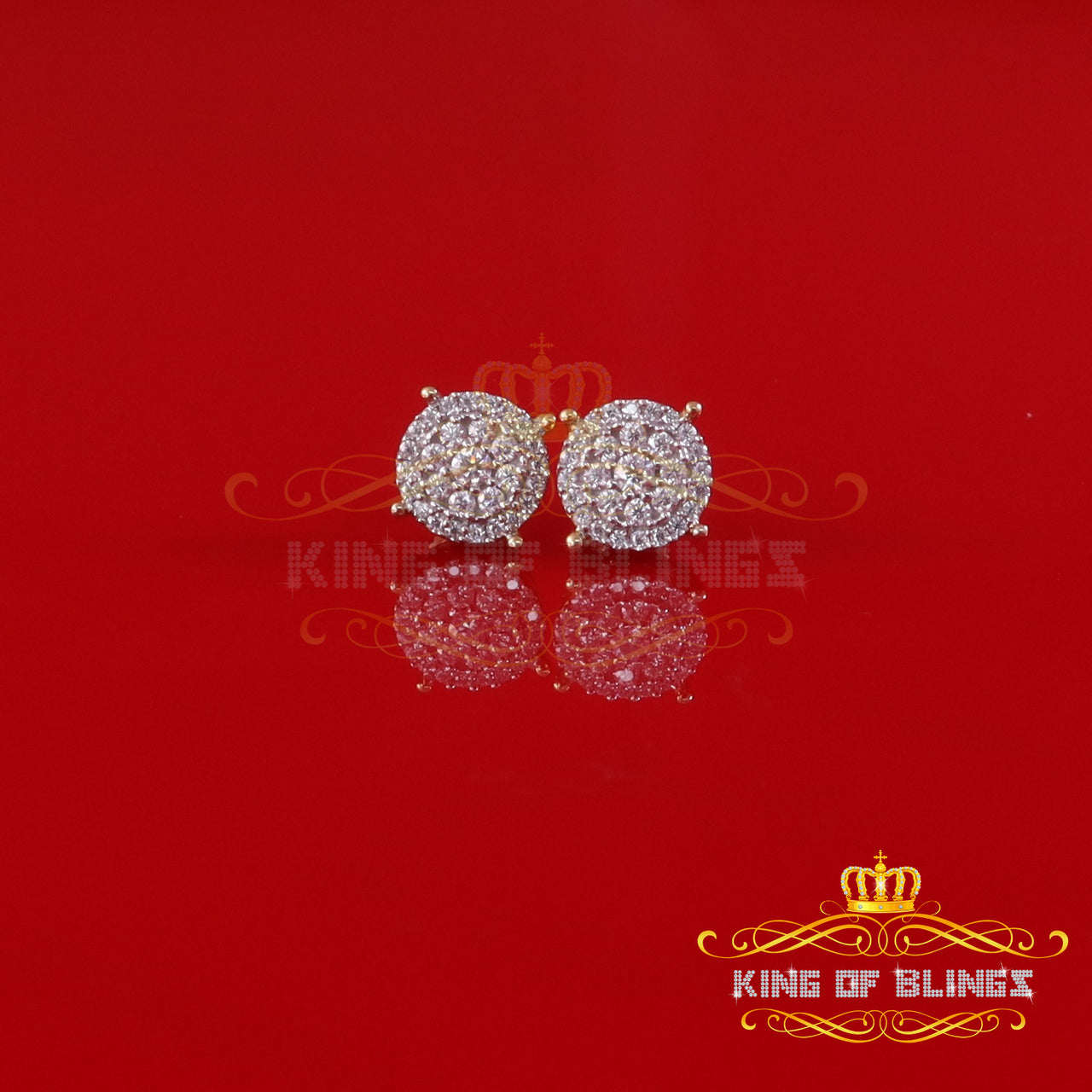 King of Bling's Men's/Womens Silver Yellow 0.50ct VVS 'D' Moissanite Round Earrings KING OF BLINGS