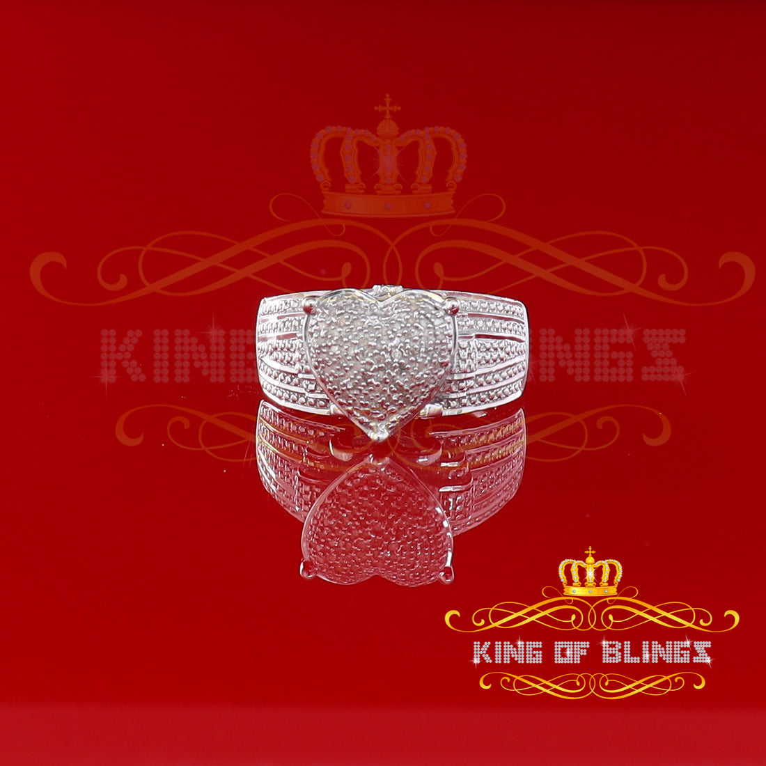 King Of Bling's Real Diamond 0.20 CT White 925 Sterling Silver Womens Promise Heart Ring Size 7 KING OF BLINGS