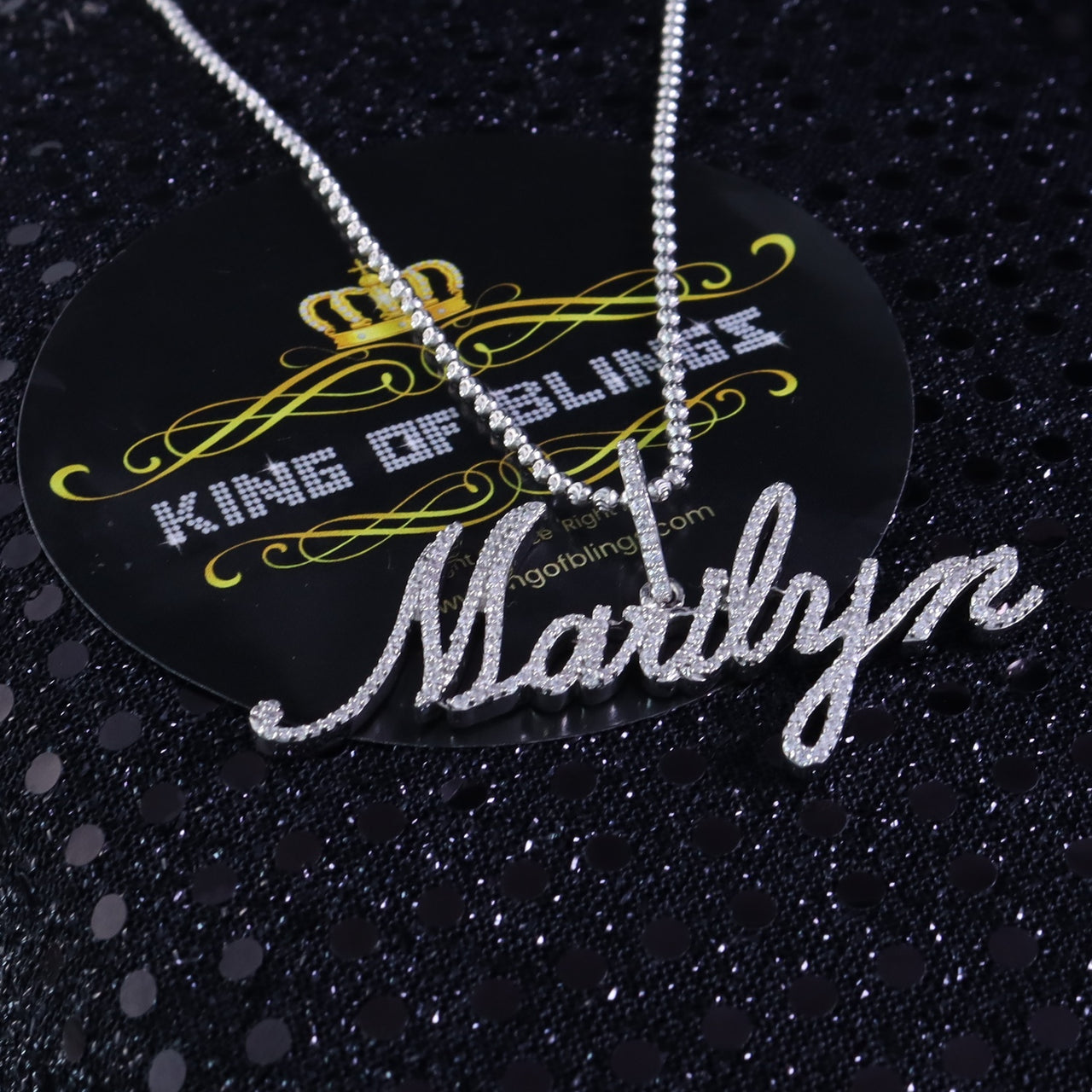 King Of Bling's White Sterling Silver Pendant with MARILYN Necklace Shape with Cubic Zirconia KING OF BLINGS