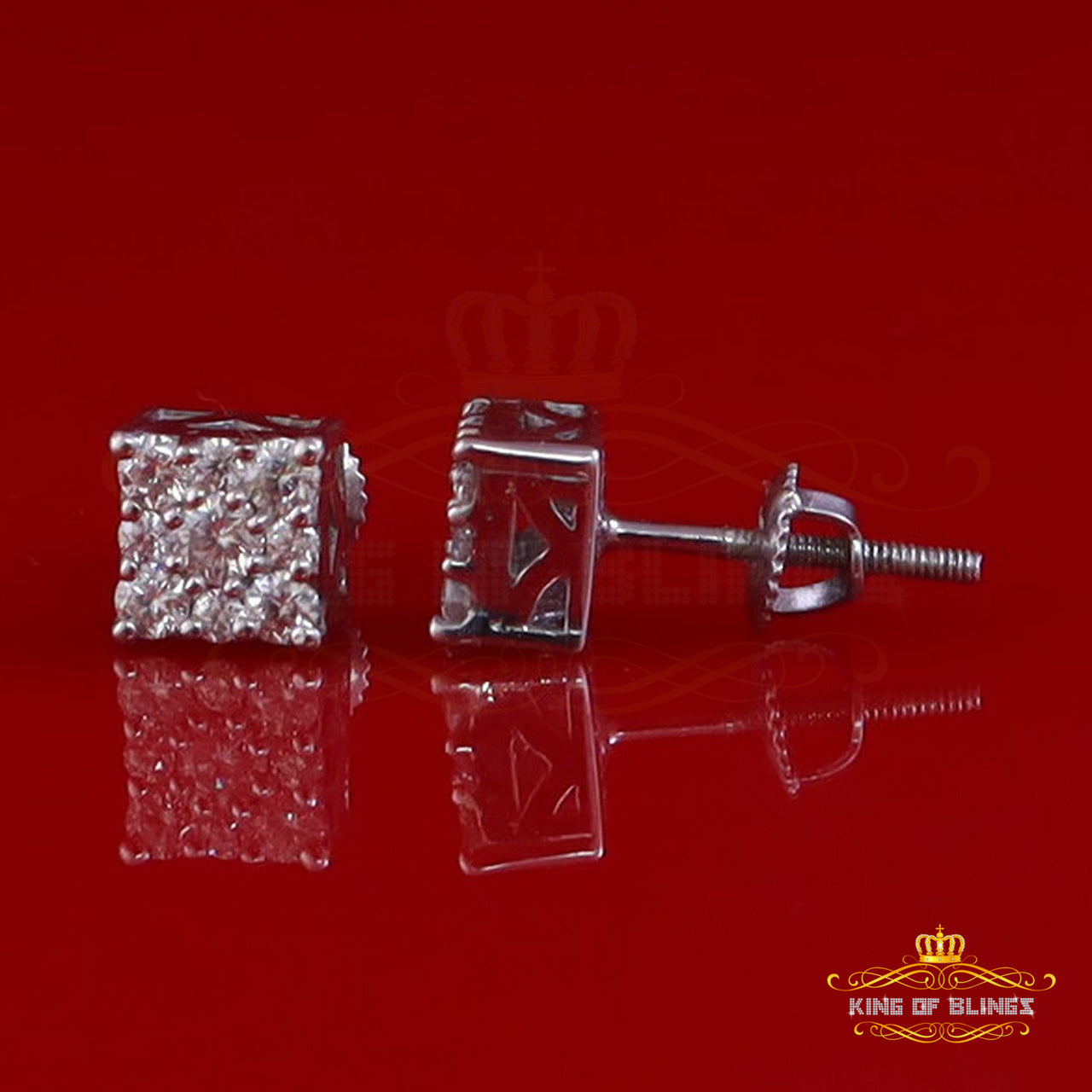 King of Bling's 1.00ct Square Earrings For Mens & Womens Moissanite 925 Sterling Silver White