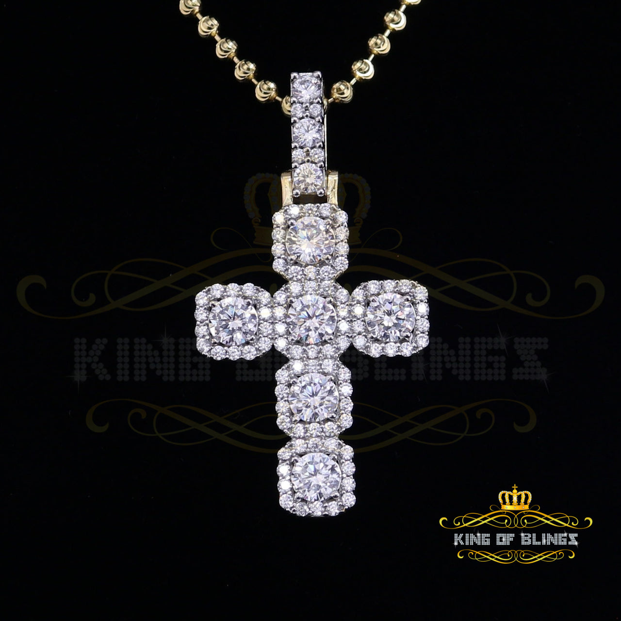 King of Bling's Yellow 925 Sterling Silver Cross Pendant 8.03ct Cubic Zirconia KING OF BLINGS