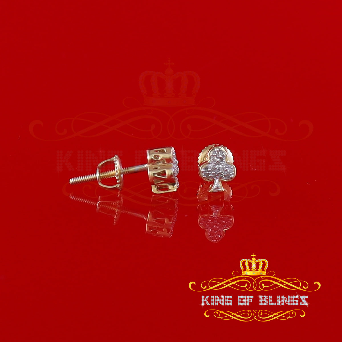 King of Blings-0.05ct Diamond 925 Sterling Yellow Silver Women's & Men's Club Suit Stud Earring KING OF BLINGS