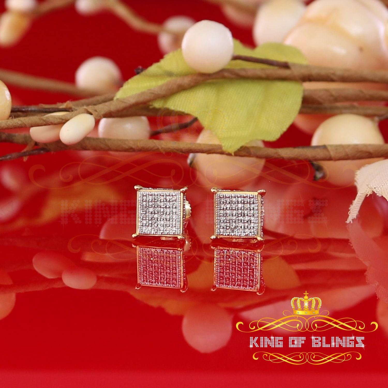 King of Blings-0.20ct Diamond Collection Yellow 925 Sterling Silver Women & Men Square Earrings KING OF BLINGS