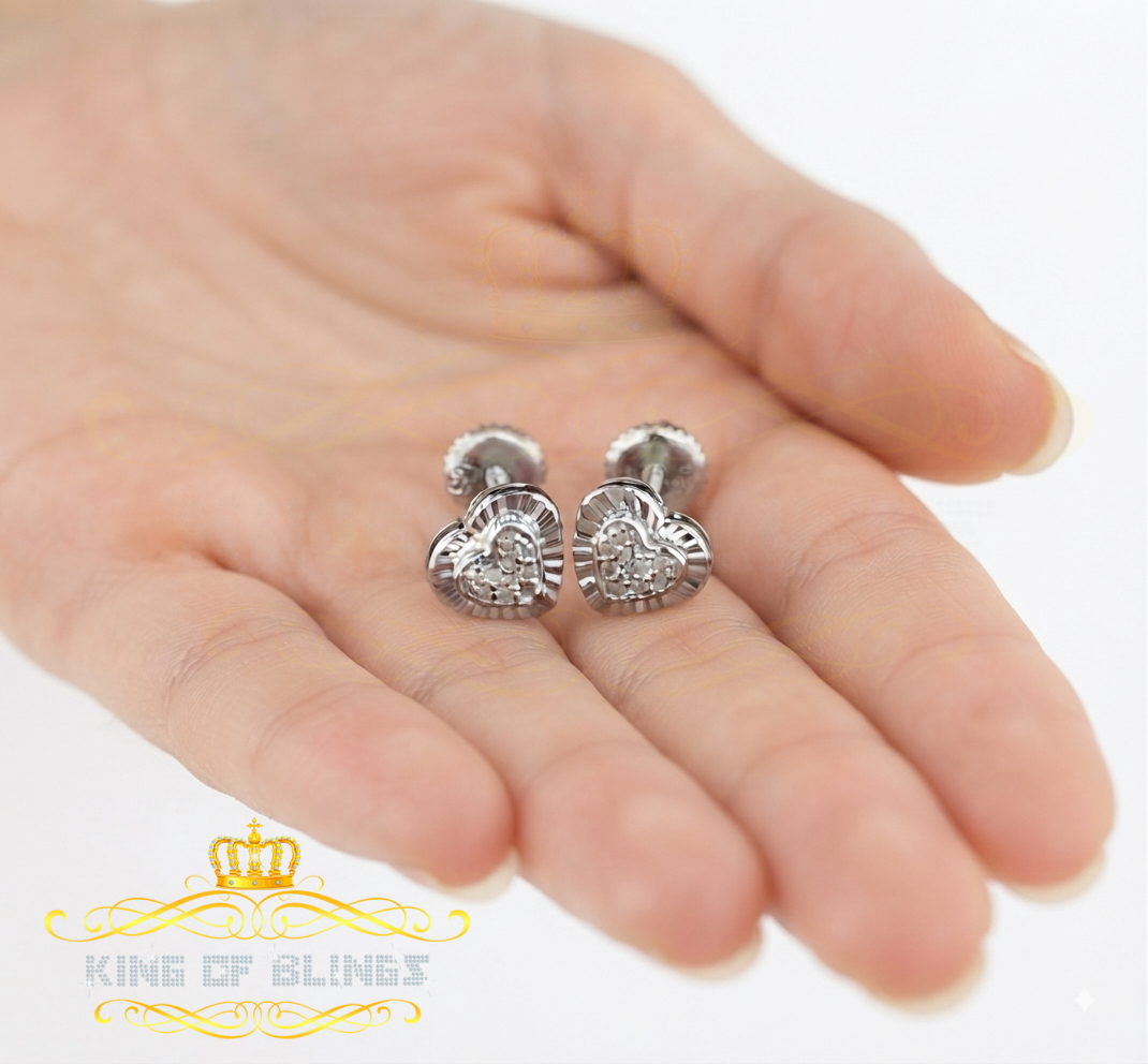 King Of Bling's Aretes Para Hombre Heart 925 White Silver 0.05ct Diamond Women's /Men's Earring KING OF BLINGS