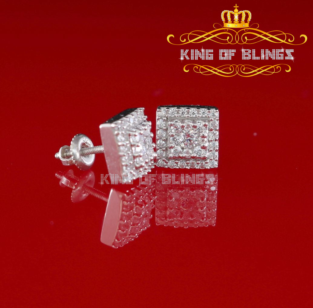 King of Blings- 1.2ct Cubic Zirconia 925 White Sterling Silver Women's Hip Hop Square Earrings KING OF BLINGS