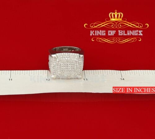 Men's White Silver 4.50ct Cubic Zirconia Square Adjustable Ring From SZ 9 to 11 KING OF BLINGS