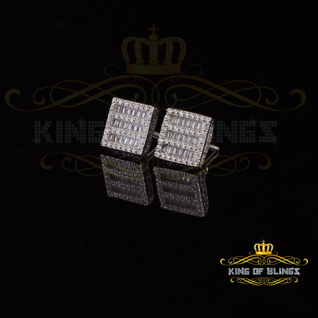 King of Bling's Hip Hop Screw Back White Silver 2.07ct Cubic Zirconia Women's & Men's Earrings