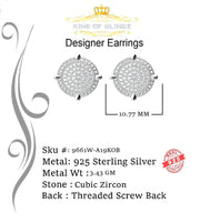 King of Blings- Aretes Para Hombre 925 White Silver 1.06ct Cubic Zirconia Round Women's Earrings KING OF BLINGS